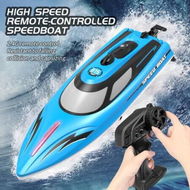 Detailed information about the product RC Boat with LED Light for Pools and Lakes, 2.4GHz Fast Remote Control Boat for Kids, Low Battery Reminder (Blue)