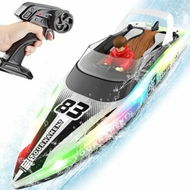 Detailed information about the product RC Boat with LED Lights,40+ Mins,Self-Righting Waterproof Remote Control Boat for Pools,Lakes,Bathtubs,Summer Water Toys (White)