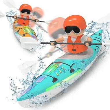 RC Kayak Boat for Kids,2.4 Ghz Remote Control Shark Boat Toys W/LED Light for Pools,Lake,Bathtub Never Capsize Summer Outdoor Water Toys Gift for Ages 3+ Boys Girls (Blue)