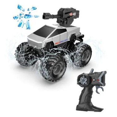 RC Monster Truck Tesla Cyberquad 2.4G Off-Road Toy Amphibious Water Truck 1200mAh 120Min Charge Age 6+ Kids Christmas Gift COL Silver