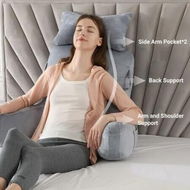 Detailed information about the product Reading Pillow, Large Back Pillow for Sitting Up in Bed,Back Support Pillow with Shredded Memory Foam, Sit Up Pillow with Arms, Pockets and Washable Cover
