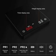 Detailed information about the product Rechargeable Digital Coffee Scale with Timer - Precision Weighing and Timing for Perfect Espresso Shots (2kg/0.1g)