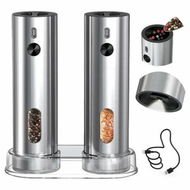 Detailed information about the product Rechargeable Electric Salt and Pepper Grinder Set with Base,Automatic Stainless Steel Pepper Mill Grinders with 110ml Container Adjustable Coars