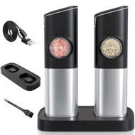 Detailed information about the product Rechargeable Electric Salt and Pepper Grinder Set with Dual Charging Base, Adjustable Coarseness, and Automatic Dust Lids