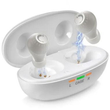 Rechargeable Hearing Aids with Noise Cancelling in-Ear Detection Volume Control Dial for Seniors,White