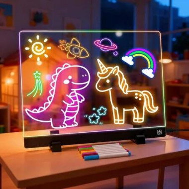 Rechargeable LED Drawing Board Glow Doodle Pad with 4 Modes Light Up Coloring Tablet with 7 Pens, Princess Art Craft Set Gift Toys for Girl