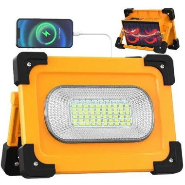 Rechargeable LED Work Light with Solar Panel,4 Modes Portable LED Floodlight Power Bank,Waterproof Emergency Outdoor Lights for Repairing,Camping,Hiking