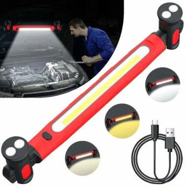 Rechargeable Mechanic Work Light 2500LM Super Bright LED Rechargeable Underhood Work Light with Hooks Portable for Car Repairing,Inspection,Garage-Red