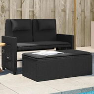 Detailed information about the product Reclining Garden Bench with Cushions Black Poly Rattan