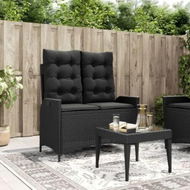 Detailed information about the product Reclining Garden Bench with Cushions Black Poly Rattan