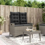 Detailed information about the product Reclining Garden Bench with Cushions Grey Poly Rattan