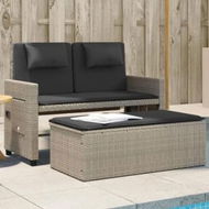 Detailed information about the product Reclining Garden Bench with Cushions Light Grey Poly Rattan