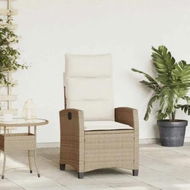 Detailed information about the product Reclining Garden Chair with Side Table Beige Poly Rattan
