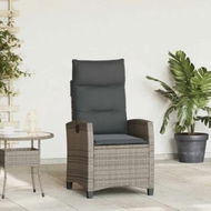 Detailed information about the product Reclining Garden Chair with Side Table Grey Poly Rattan
