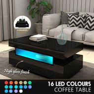 Detailed information about the product Rectangle Modern High Gloss Coffee Table 4 Drawer Storage Unit Furniture With Shelves LED Lights Black