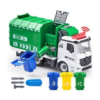 Recycling Garbage Truck Toy, Kids DIY Assembly Friction Powered Side-Dump Garbage Toy for Age3+(Orange)