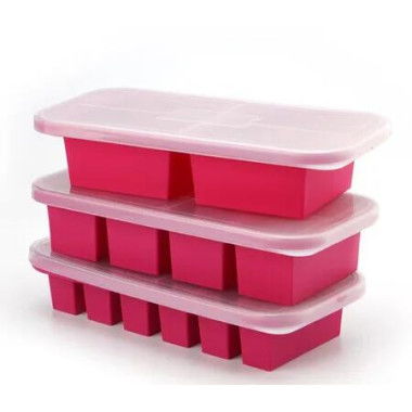 Red 3 Pack Silicone Freezer Tray with Lid Soup Freeze Container Molds Refrigerated Food Storage Box