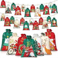 Detailed information about the product Red And Green Christmas Theme 24PCS Christmas Advent Calendar Bag Ideal For Christmas Countdown And Festive Events