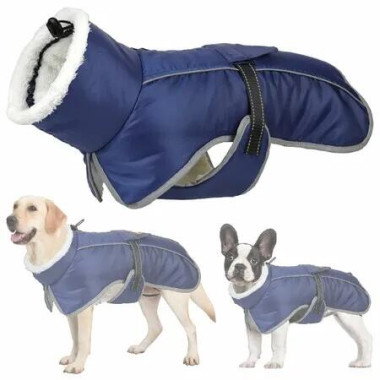 Reflective Dog Winter Coat Waterproof,Adjustable Turtleneck Windproof Fleece Jacket for Small Medium Large Dogs,Warm Pet Snow Vest,Blue XL Size