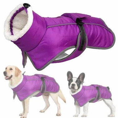 Reflective Dog Winter Coat Waterproof,Adjustable Turtleneck Windproof Fleece Jacket for Small Medium Large Dogs,Warm Pet Snow Vest,Purple M Size