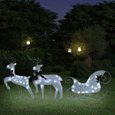 Reindeer & Sleigh Christmas Decoration - 60 LEDs Outdoor White.