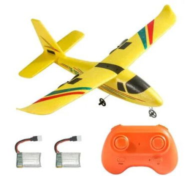 Remote Control Airplane 2.4GHz 2 Channel RC Airplane, Foam Fixed-Wing RC Aircraft with Gyro, DIY Easy to Fly Glider with 2 Batteries for Beginners(Yellow)
