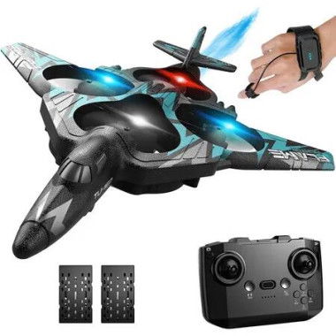 Remote Control Airplane, RC Airplane 4 Channel for Beginners with Xpilot Stabilization System, Quadcopter Fighter Jet with Light and Spray (Blue)