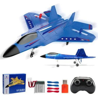 Remote Control Airplane Toys 2.4 GHZ Smart 6-axis Gyro Stabilizer RTF RC Jet Aircraft Easy to Fly Outdoor Toy RC Glider for Beginners (Blue)