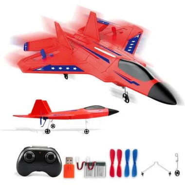 Remote Control Airplane Toys 2.4 GHZ Smart 6-axis Gyro Stabilizer RTF RC Jet Aircraft Easy to Fly Outdoor Toy RC Glider for Beginners (Red)