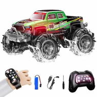 Detailed information about the product Remote Control Amphibious Monster Truck, 2-in-1 2.4GHz Dual Control with Watch Controller 360 Degree Rotating RC Car with LED Lights,Racing