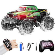 Detailed information about the product Remote Control Amphibious Monster Truck, 2.4GHz Dual Control with Watch & Controller, 360 Degree Rotating RC Car with LED Lights (Green)