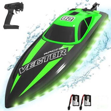 Remote Control Boat, 2.4Ghz Toy Boat for Pools and Lake with 2 Rechargeable Batteries Toys Gifts for Boys Girls (Green)