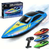 Detailed information about the product Remote Control Boat with 7-Mode Colorful LED Lights,15KM/H High Speed Auto Flip Recovery,Pool & Lake Racing Gifts for Kids Blue