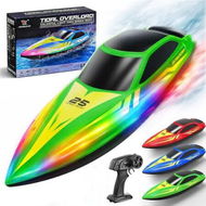 Detailed information about the product Remote Control Boat with 7-Mode Colorful LED Lights,15KM/H High Speed Auto Flip Recovery,Pool & Lake Racing Gifts for Kids Green