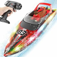 Detailed information about the product Remote Control Boat with LED Lights, 40 Mins Play Time, Waterproof Remote Control Boat for Pools Lakes, Summer Water Toys for Kids (Red)