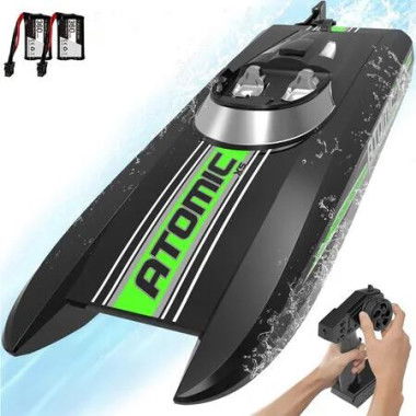 Remote Control Boats for Pools and Lakes 20+MPH High Speed RC Boat for Kids Toy Boat Gifts with 2 Batteries (Black)