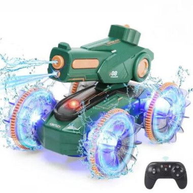 Remote Control Car Amphibious Gesture RC Cars for Kids, Waterproof 4WD RC Stunt Car with Lights, Water Shooting RC Tank Toys Gift for Boys Girls, Green