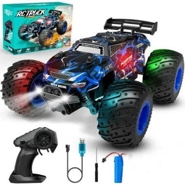 Remote Control Car Multi-Terrain RC Truck 2.4GHz 2WD 20KM/H Two Speed Remote Control Monster Truck with Headlight Truck Toys for Kid(Blue)