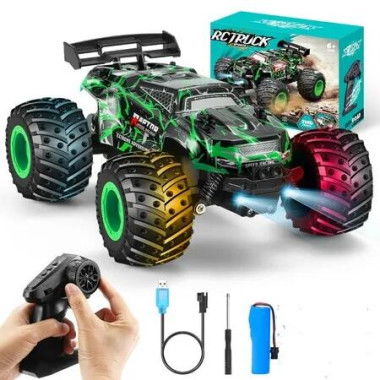 Remote Control Car Multi-Terrain RC Truck 2.4GHz 2WD 20KM/H Two Speed Remote Control Monster Truck with Headlight Truck Toys for Kid(Green)