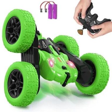 Remote Control Car,360 Flips Rotating Stunt RC Cars,Double Sided RC Car with LED Lights,2.4Ghz All Terrain Rechargeable Electric Drift Car Toys for Ages 3+ Birthday Gift (Green)