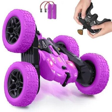 Remote Control Car,360 Flips Rotating Stunt RC Cars,Double Sided RC Car with LED Lights,2.4Ghz All Terrain Rechargeable Electric Drift Car Toys for Ages 3+ Birthday Gift (Purple)
