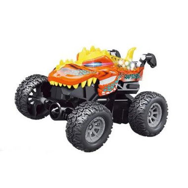 Remote Control Dino Stunt Car with LED Light, 2.4GHz RC Monster Truck Toy, All-Terrain Off-Road Vehicle Christmas Birthday Gift for Boys Girls (Orange)