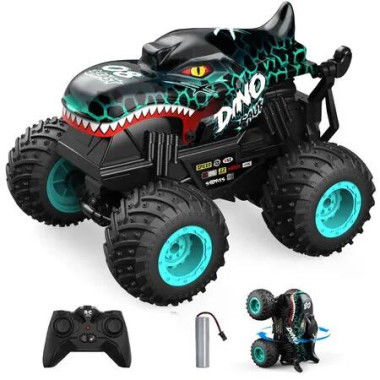 Remote Control Dragon Monster Truck 2.4GHz Stunt Car RC Toys Light Sound All Terrain Indoor Outdoor for Kids Color Cyan Blue