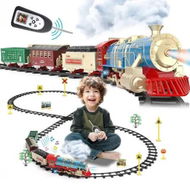 Detailed information about the product Remote Control Electric Train Set, Steam Locomotive Toy Train with Lights Sounds Smoke and Tracks, Christmas Train Set with Cargo Cars