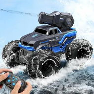 Detailed information about the product Remote Control Monster Truck All Terrain 4WD Amphibious RC Car and Boat with Water Spray Shooting Waterproof Toy Gift for Kids, Blue