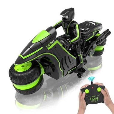 Remote Control Motorcycles, 360 Degree Spinning Action Rotating Drift Stunt Motorbike 2WD High Speed Rc Motorbikes for Kids Boys Age 5 Up , Green