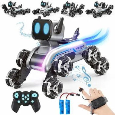 Remote Control Robot Dog Toy 2.4Ghz 8WD Gesture Sensing Stunt Cars with Music & Light Gift for Kids Ages 6+