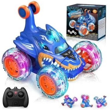 Remote Control Shark Stunt Cars 360 Degree Rolling Twister with Lights Cool Outdoor Toy Monster Truck for Kids