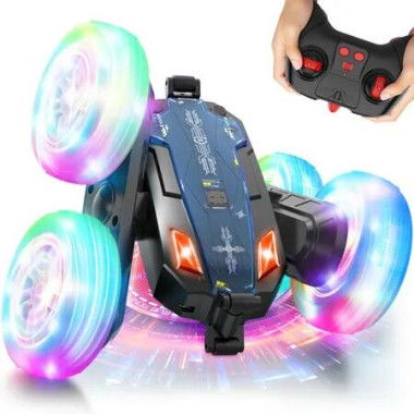 Remote Control Stunt Car 2.4Ghz 4WD Double-Sided 360 Degree Rotating Crawler with Headlights Wheel Lights