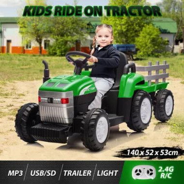 Remote Control Tractor Toy Vehicle Trailer Children Electric RC Ride On Car Off Road Farm Loader Truck 12V Battery Powered USB MP3 Player LED Lights